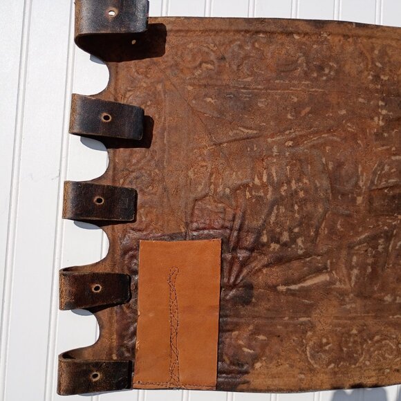 Angel Pazmino Tooled Leather Chair Seat Replacement Parts Warrior with Bow Vtg - Picture 9 of 16